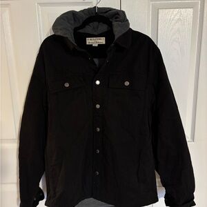 Men's Black Denim - Like Jacket with Gray Hood